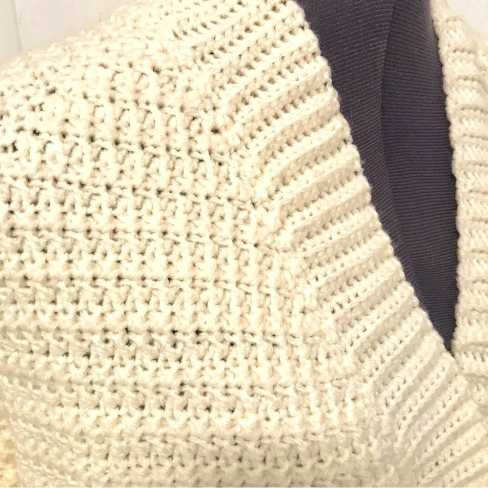 Hand-Made Crocheted Ivory Chunky Knit Cardigan Sweater